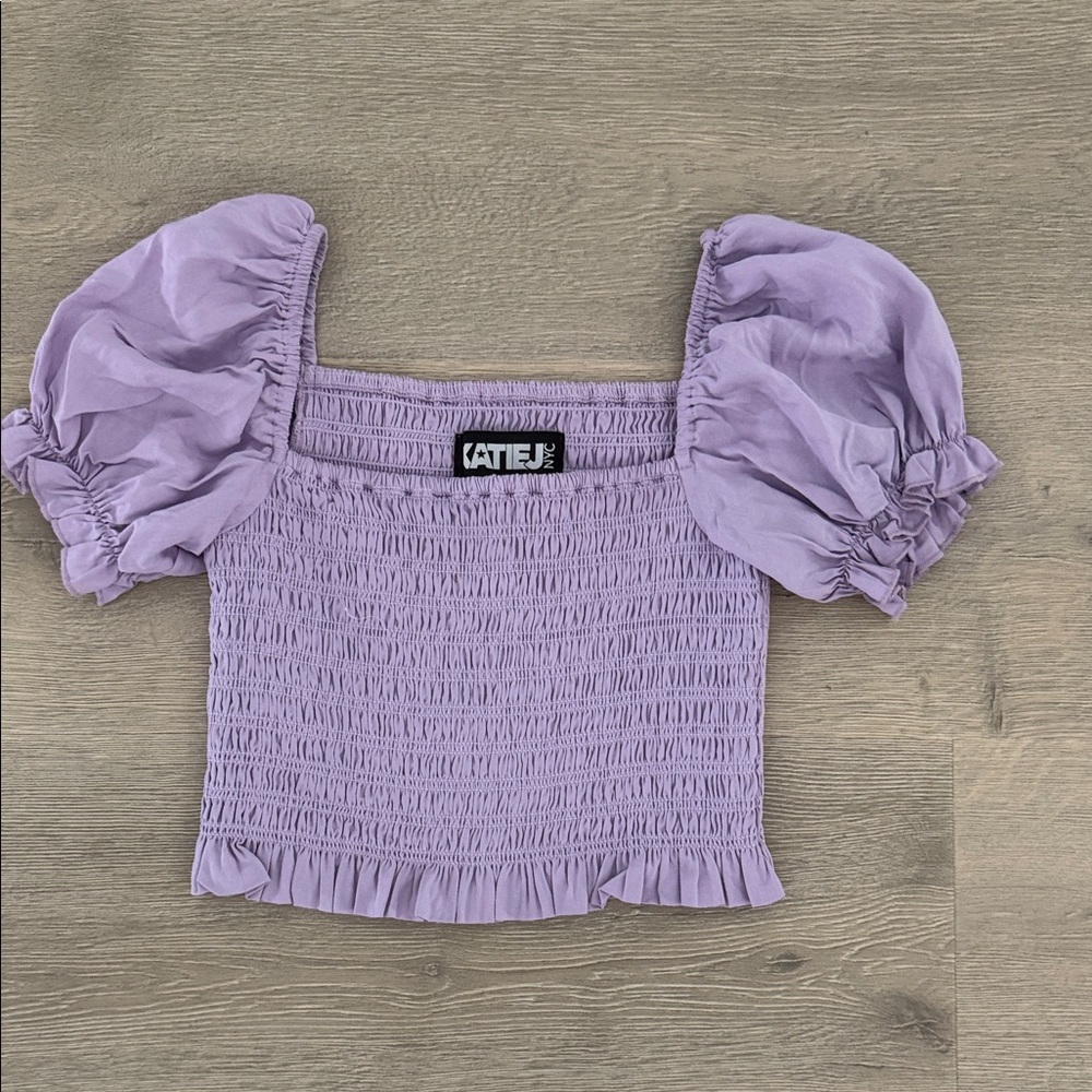 Katie J NYC Lavender Smocked Blouse